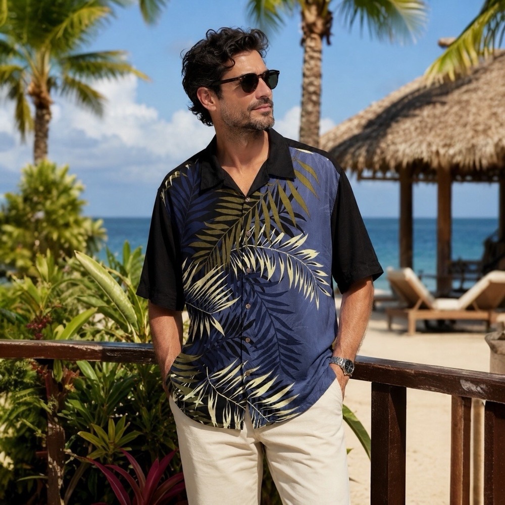 Tommy Bahama 100% Silk Tropical Palm‎ Print Camp Shirt Men's XL Resort